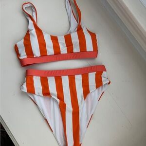Orange and White Striped Bikini Set